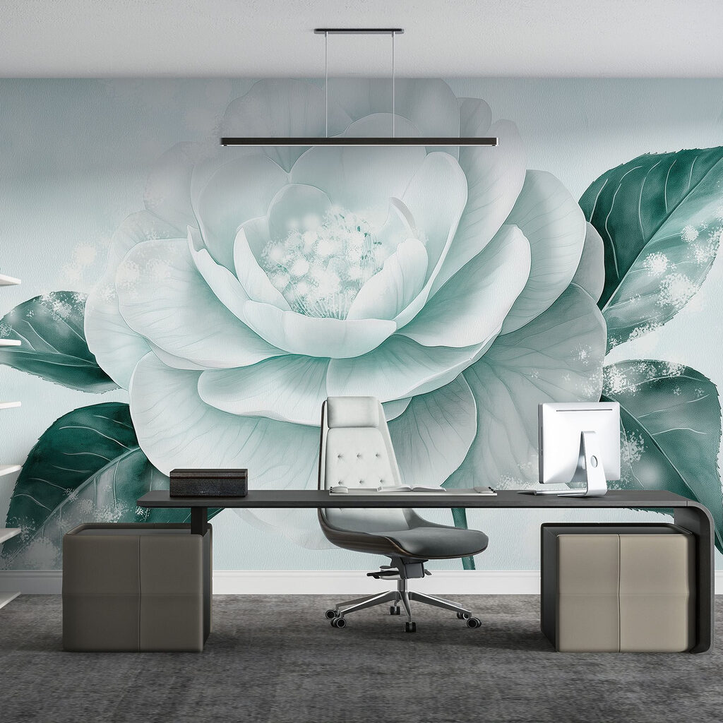 White flower with green leaves