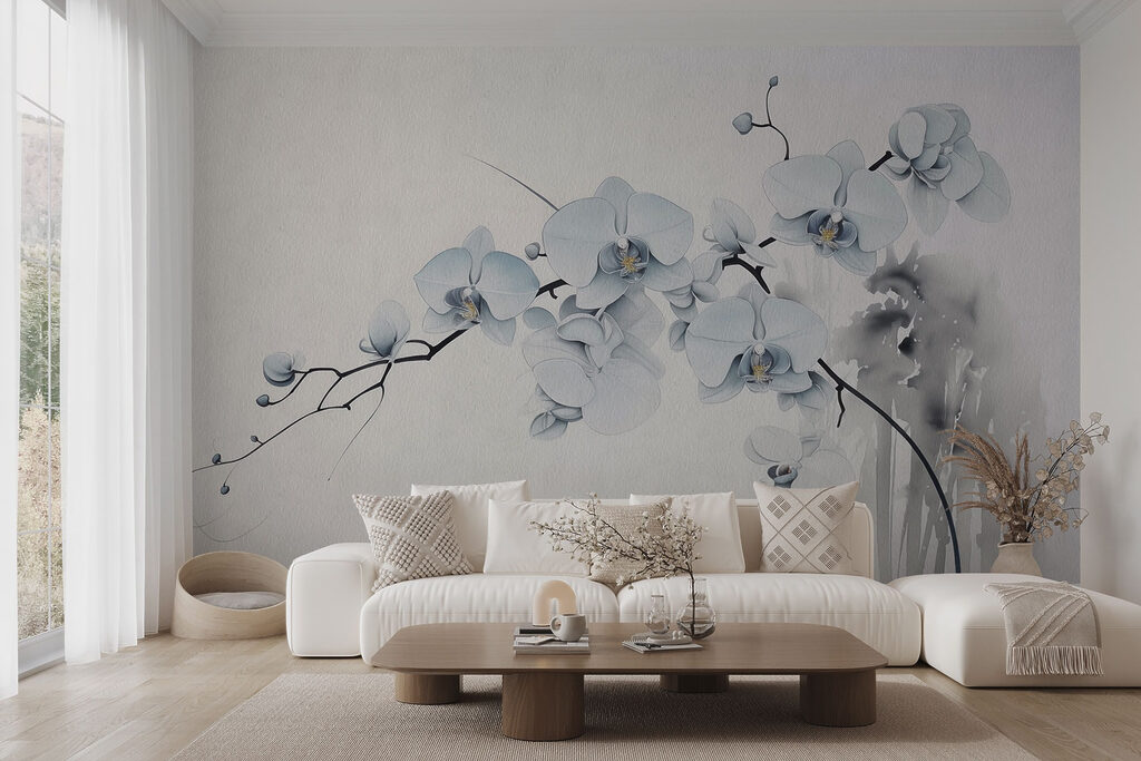 Painting of a branch with white flowers Painting of a branch with white flowers