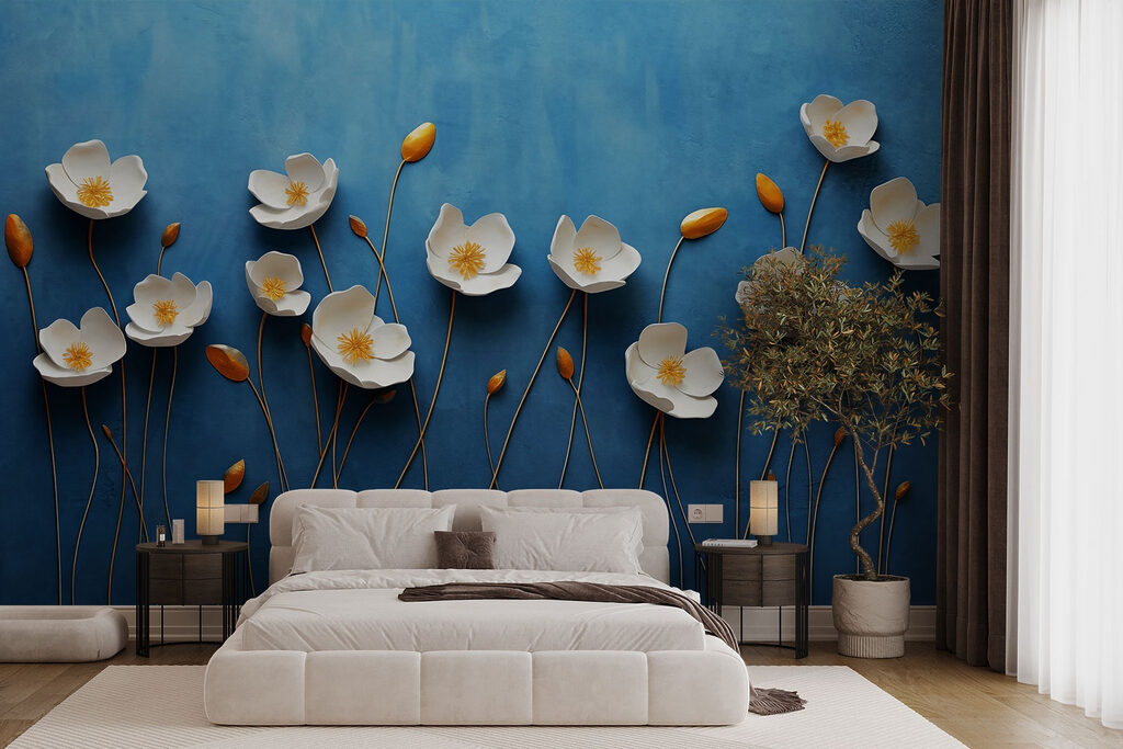 Group of white flowers on a blue background Group of white flowers on a blue background