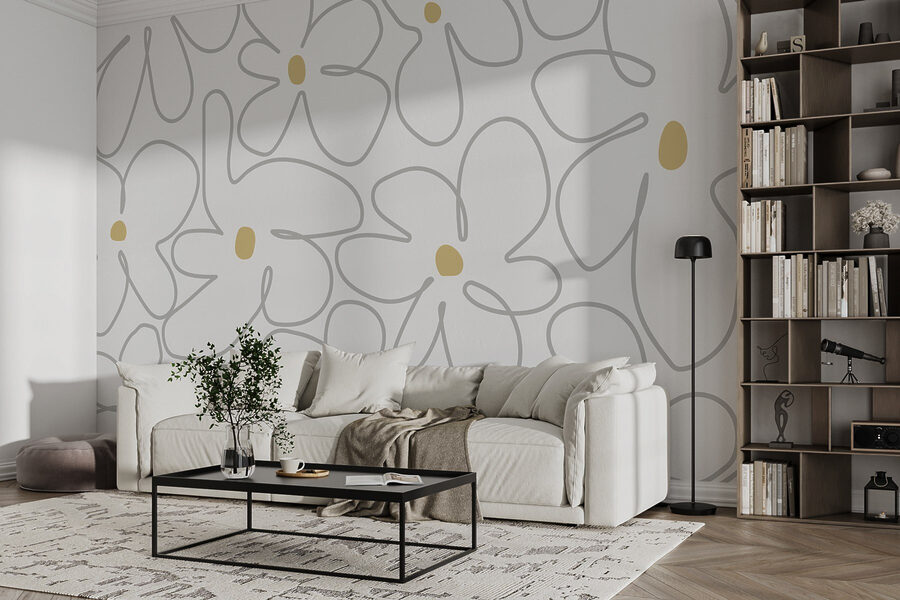 Wall murals Pattern of flowers on a white background - Image 2