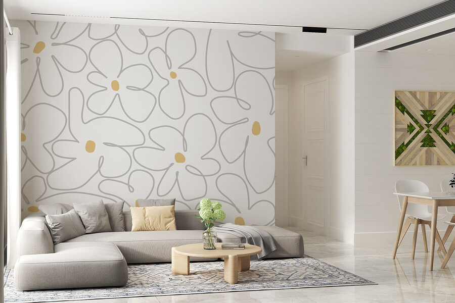 Wall murals Pattern of flowers on a white background - Image 3