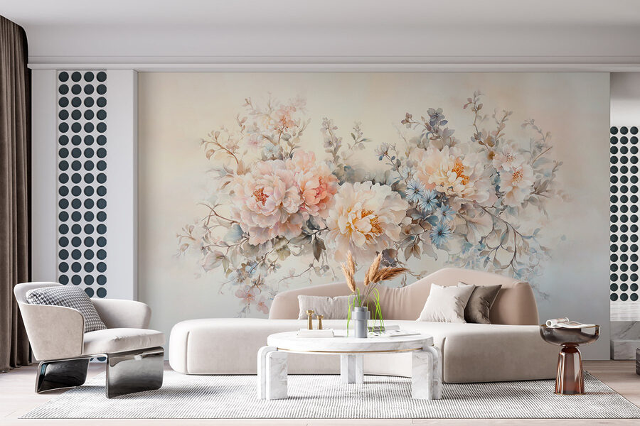 Painting of flowers on a white surface