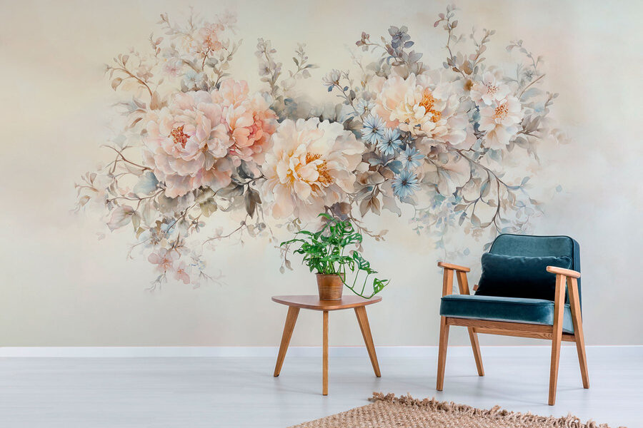 Painting of flowers on a white surface