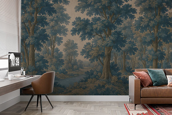Painting of trees and a river Painting of trees and a river