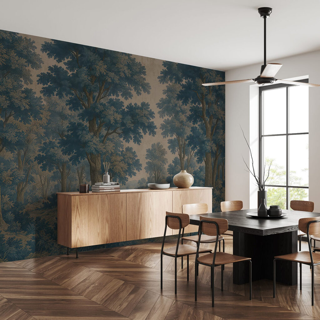 Painting of trees and a river Painting of trees and a river