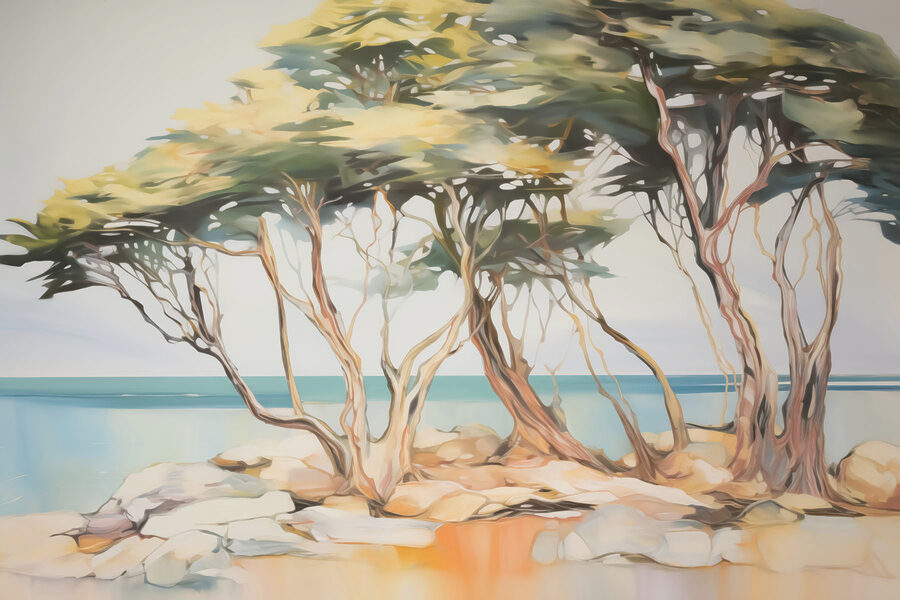 Group of trees on a rocky island