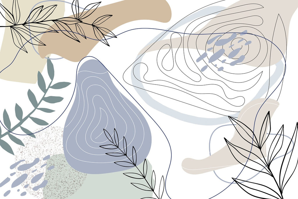 Abstract shapes and leafy accents. Abstract shapes and leafy accents.
