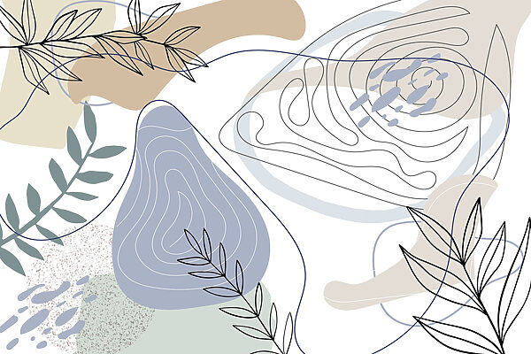 Abstract shapes and leafy accents. Abstract shapes and leafy accents.
