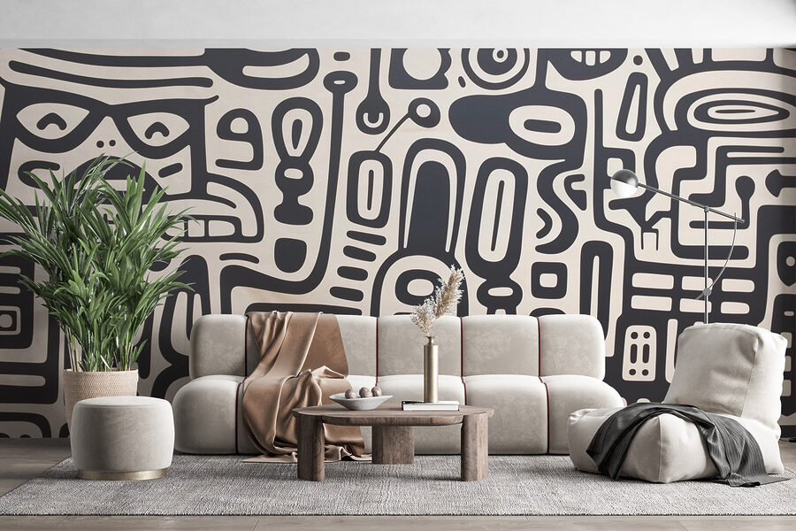 Black and white pattern on a white surface