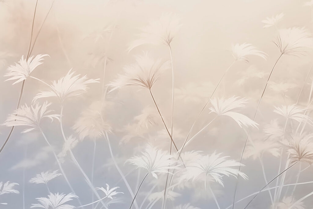 White flowers in a foggy environment White flowers in a foggy environment