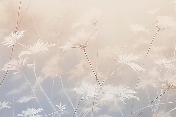 White flowers in a foggy environment White flowers in a foggy environment