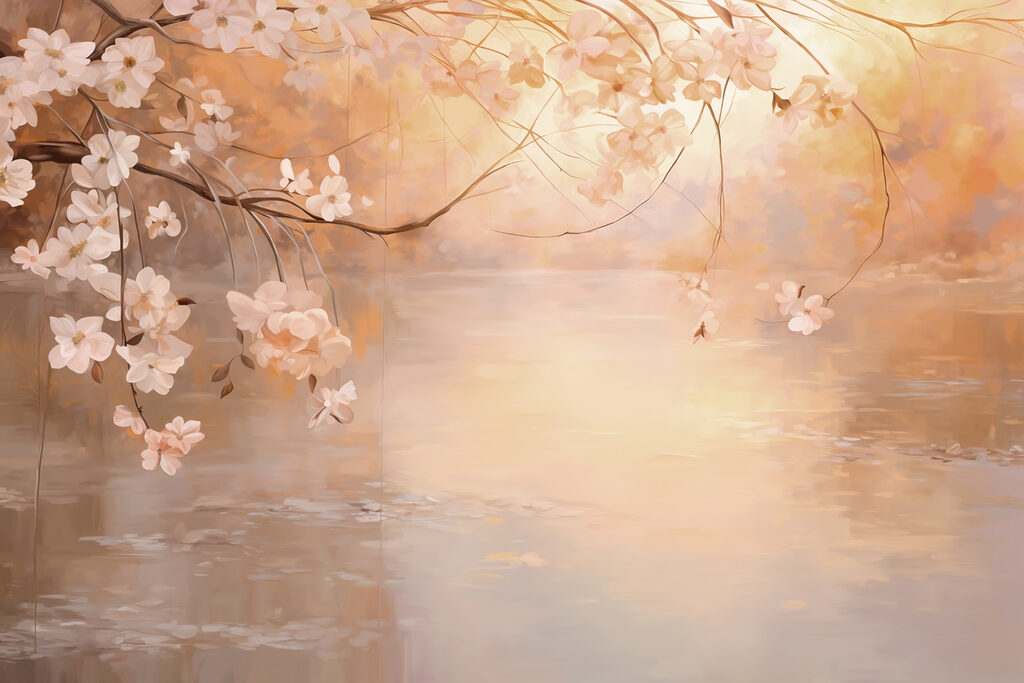 Painting of a tree branch with flowers Painting of a tree branch with flowers