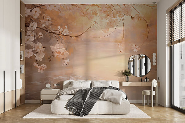Painting of a tree branch with flowers Painting of a tree branch with flowers