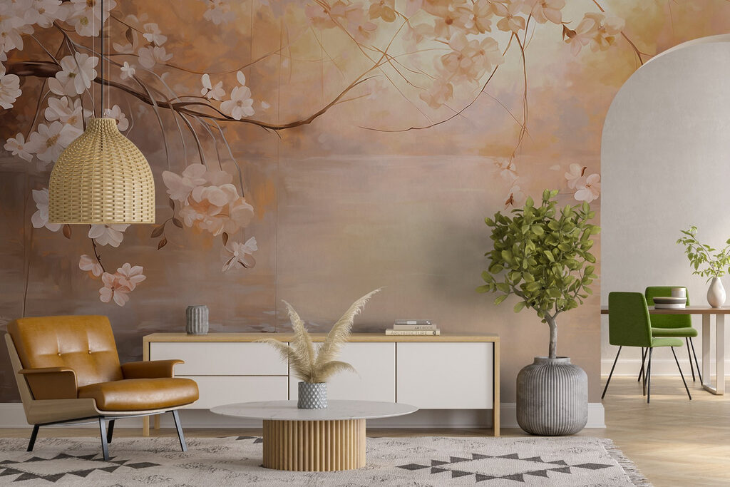 Painting of a tree branch with flowers Painting of a tree branch with flowers