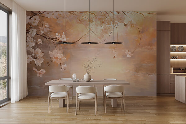 Painting of a tree branch with flowers Painting of a tree branch with flowers