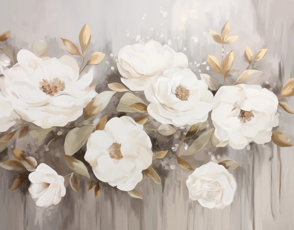 Painting of white flowers and leaves Painting of white flowers and leaves