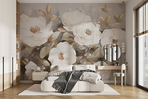 Painting of white flowers and leaves Painting of white flowers and leaves