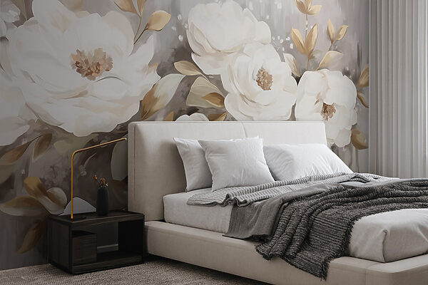 Painting of white flowers and leaves Painting of white flowers and leaves