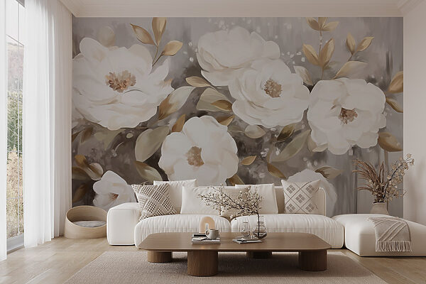 Painting of white flowers and leaves Painting of white flowers and leaves