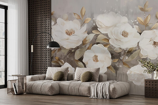 Painting of white flowers and leaves Painting of white flowers and leaves