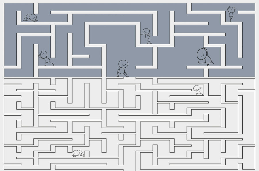 Maze with people walking on the ground Maze with people walking on the ground