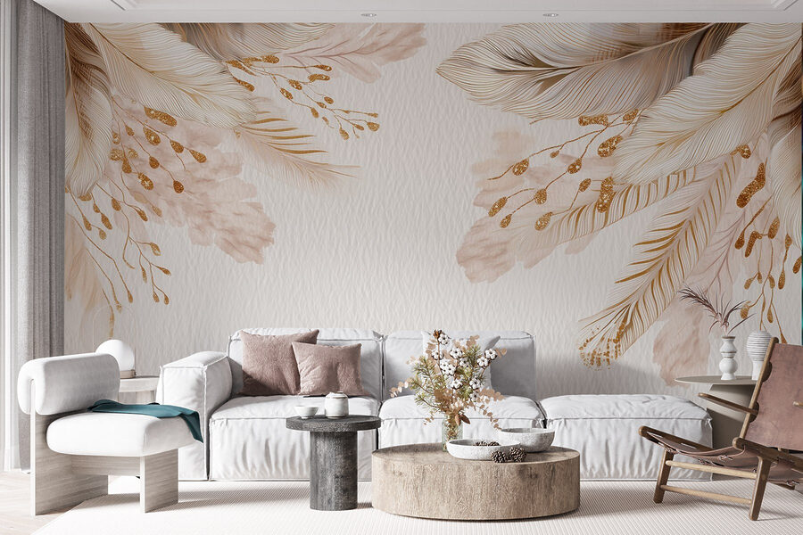 Delicate feathers on soft background