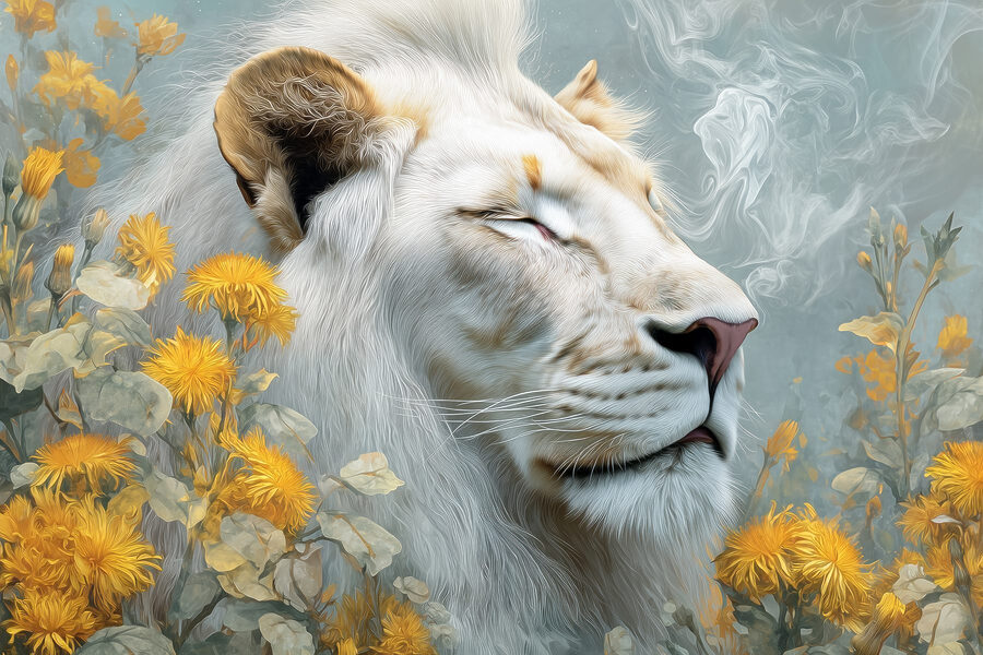 Wall murals Lion with flowers and smoke - Image 5