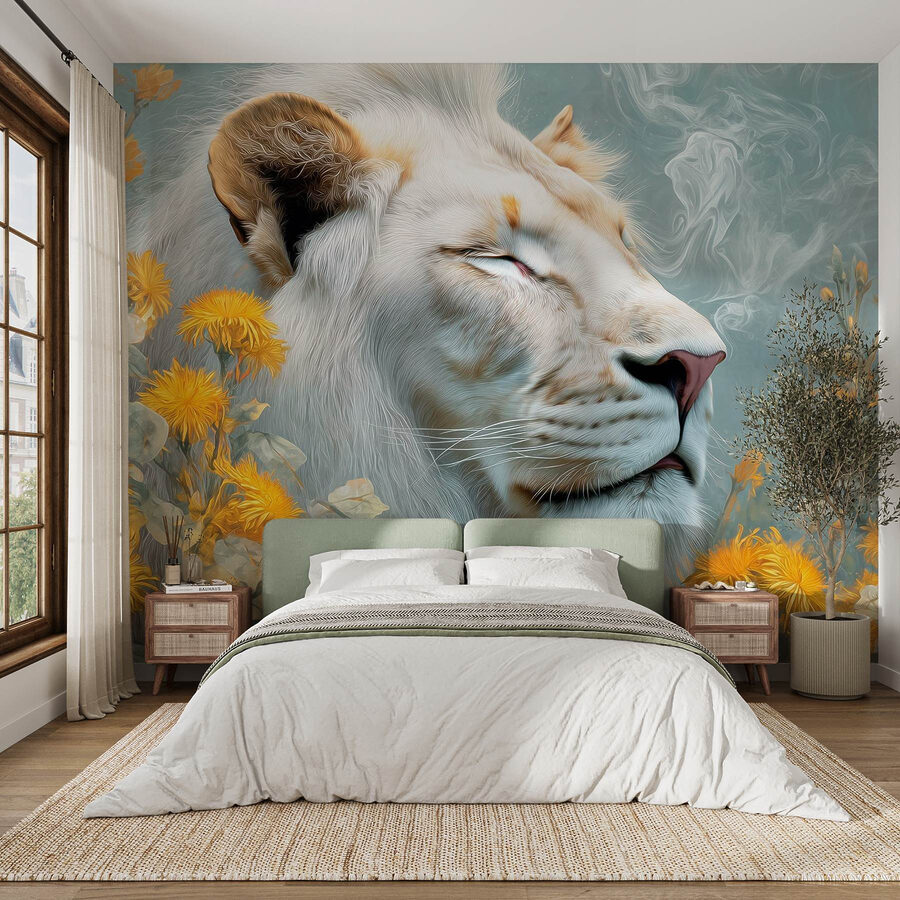 Wall murals Lion with flowers and smoke - Image 3