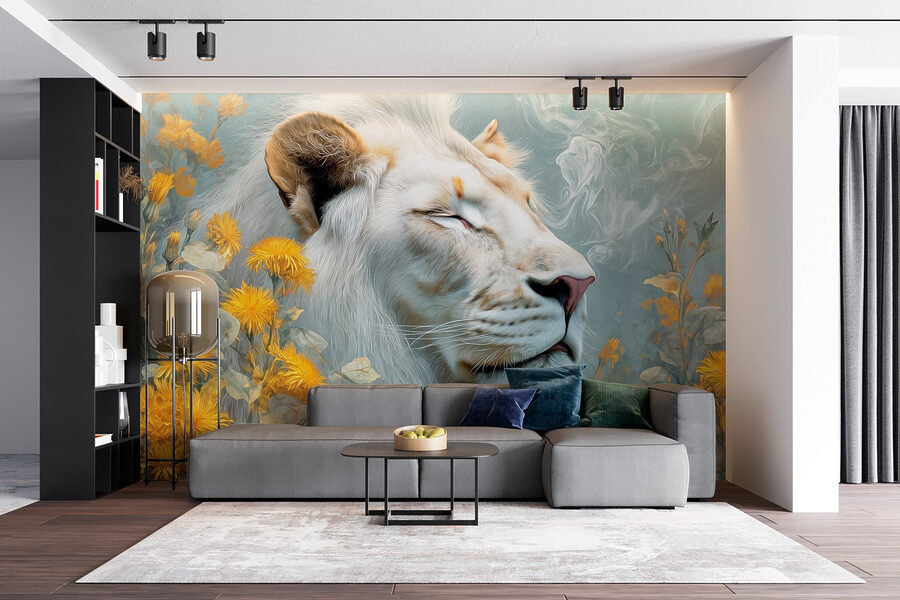 Wall murals Lion with flowers and smoke - Image 4