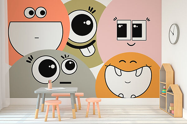 Wall murals Group of cartoon faces (SKU: w03896) Wall murals Wall murals Group of cartoon faces (SKU: w03896)