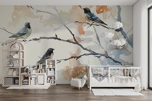 Watercolor of birds on a tree branch Watercolor of birds on a tree branch