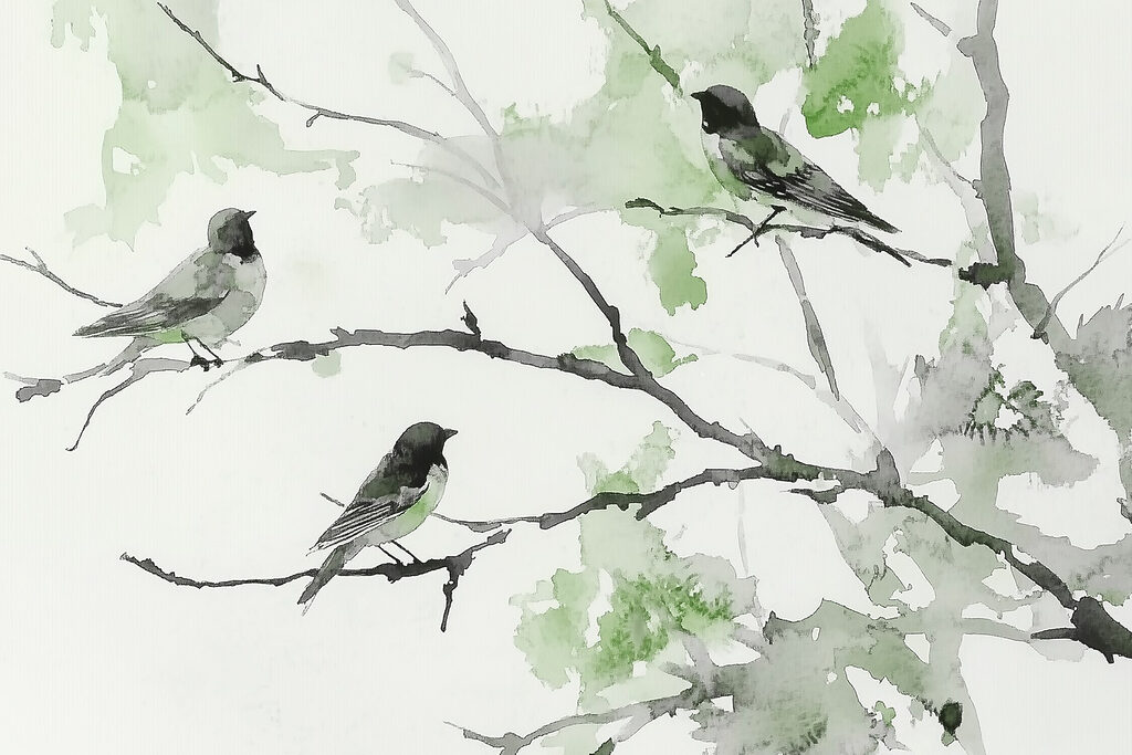 Group of birds sitting on a tree branch Group of birds sitting on a tree branch