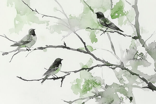 Group of birds sitting on a tree branch Group of birds sitting on a tree branch