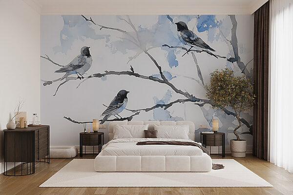 Group of birds on a tree branch Group of birds on a tree branch