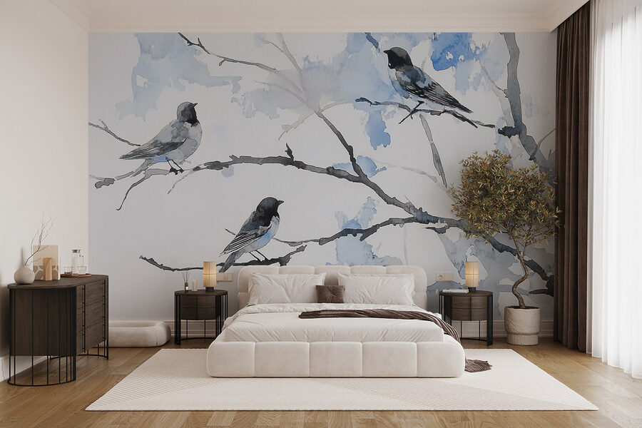 Group of birds on a tree branch