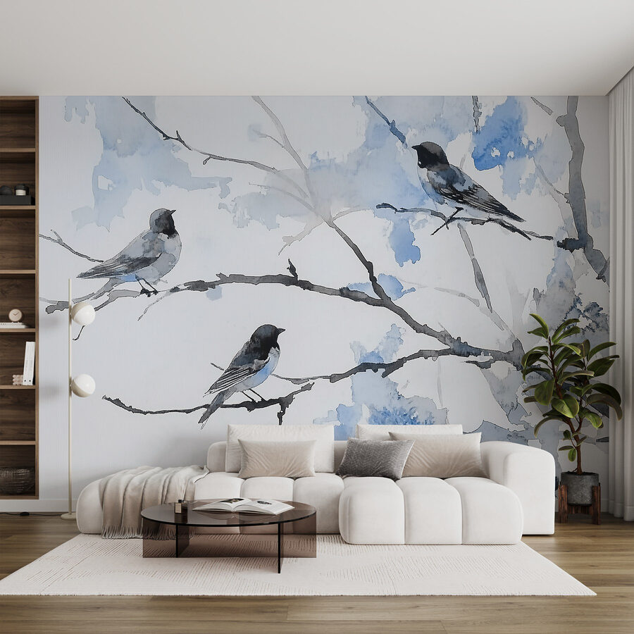 Group of birds on a tree branch