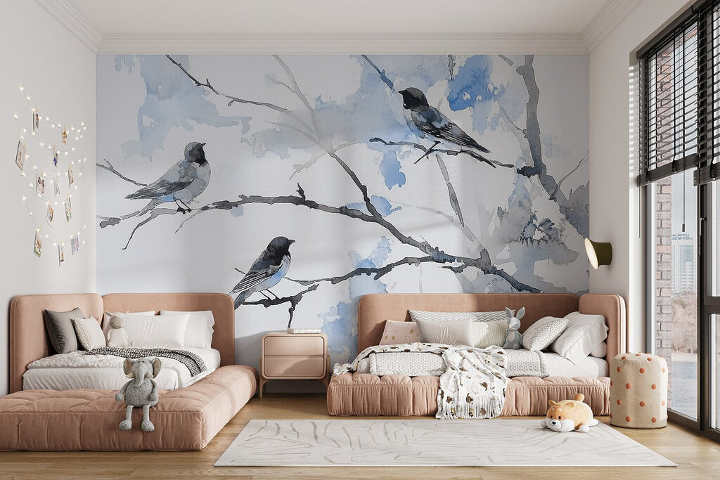 Group of birds on a tree branch