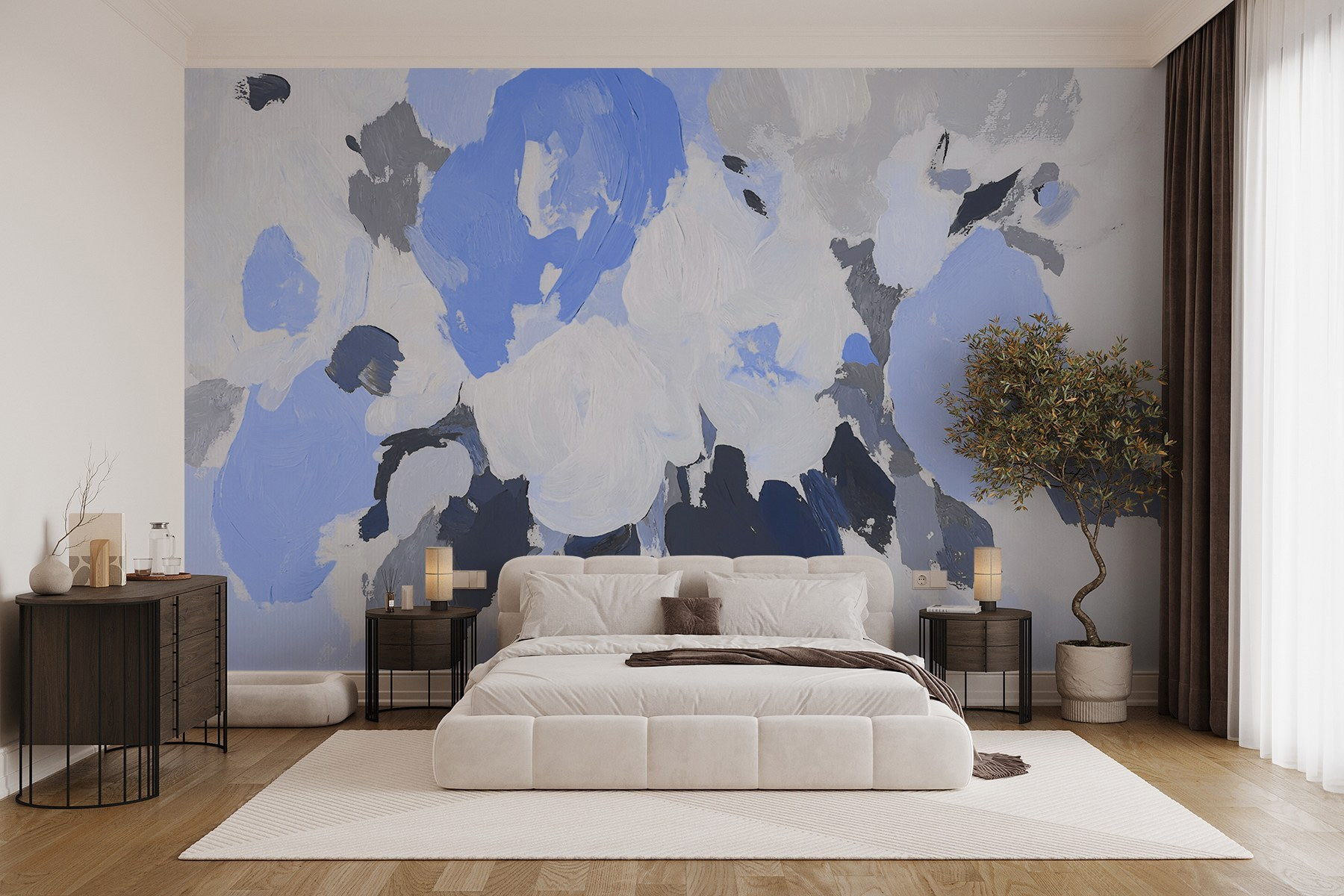 Painting of flowers in blue and grey w09070v2pib1mr - Painting of flowers in blue and grey - tegory