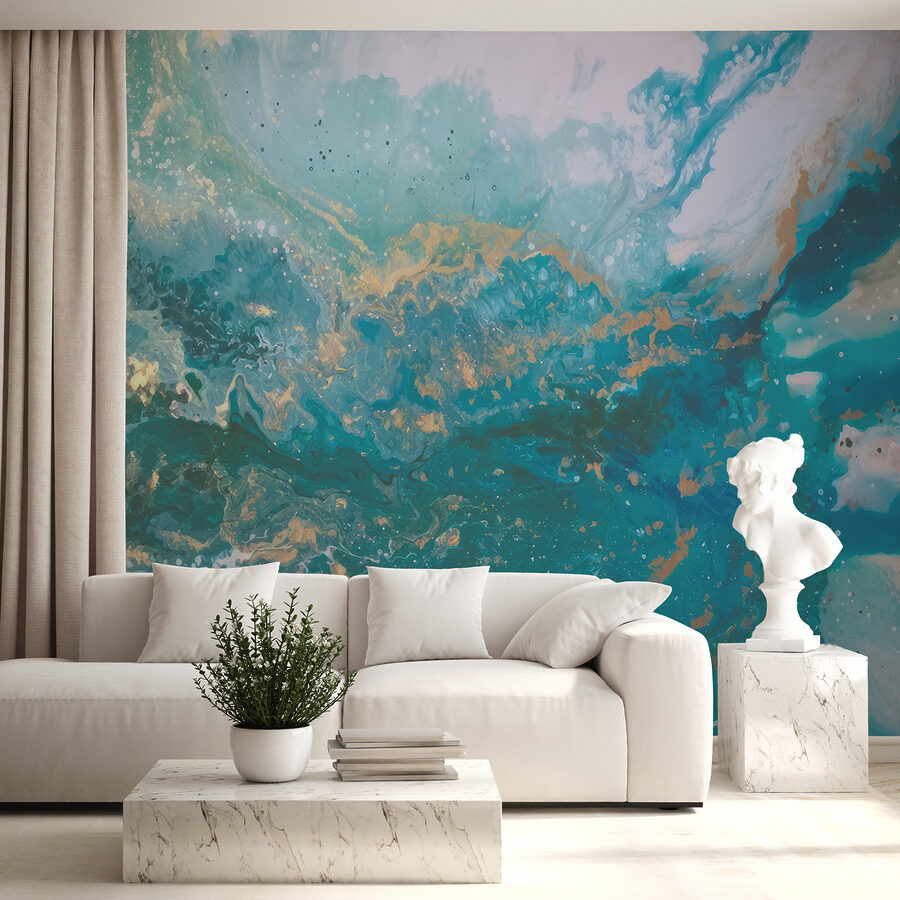 Turquoise waves clash in artistic chaos