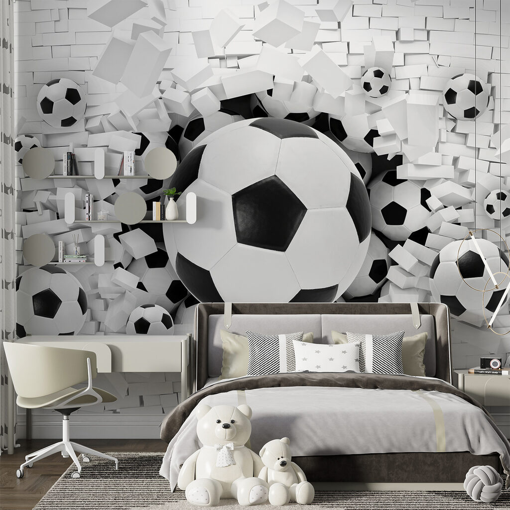 Group of football balls in a pile of bricks Group of football balls in a pile of bricks