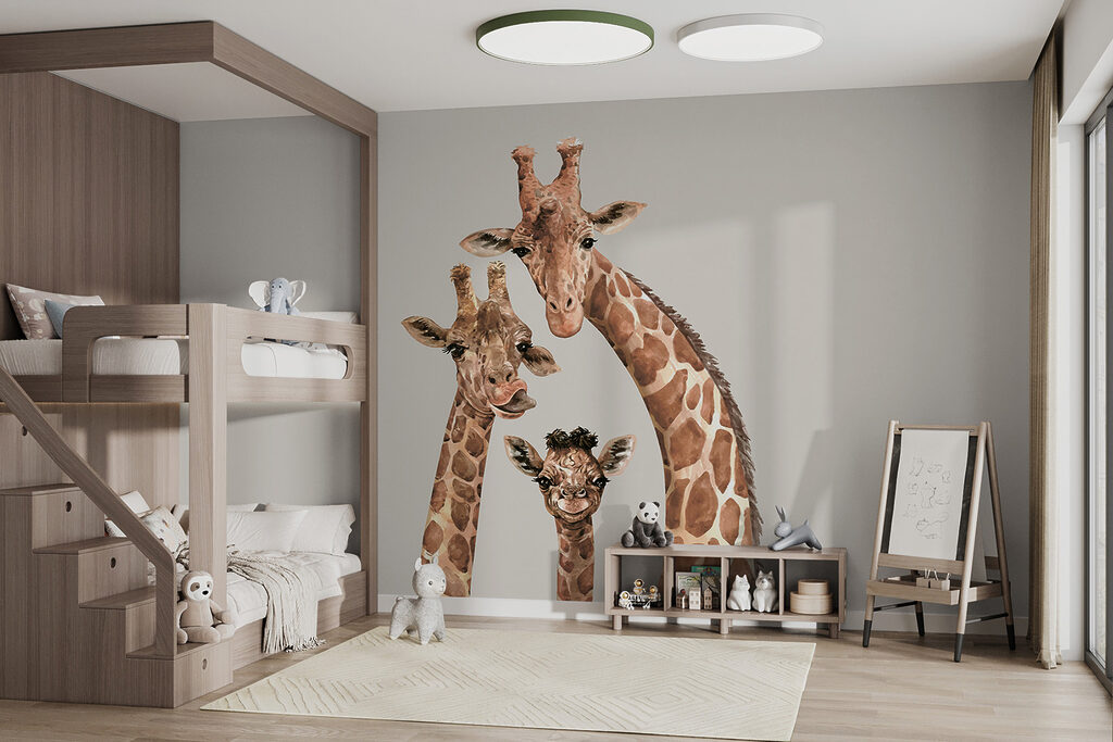 A group of giraffes with their heads together