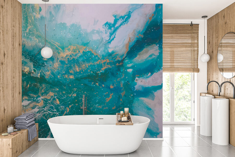 Turquoise waves clash in artistic chaos