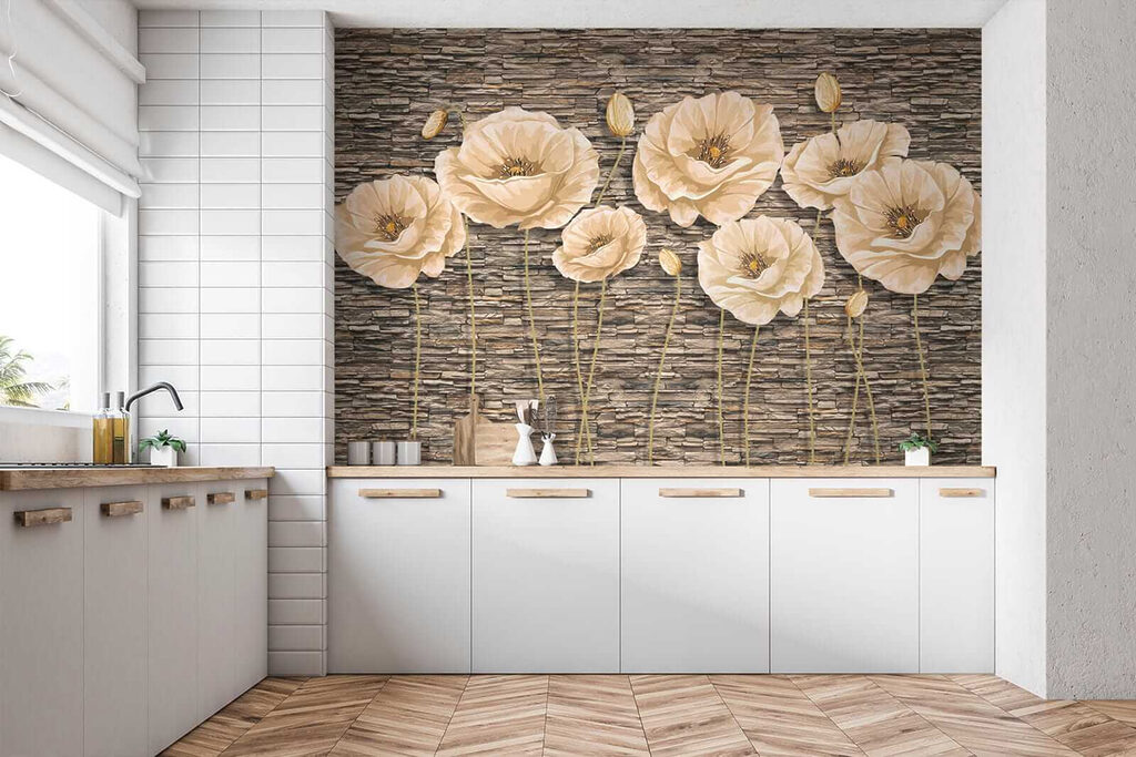 Group of flowers on a brick wall