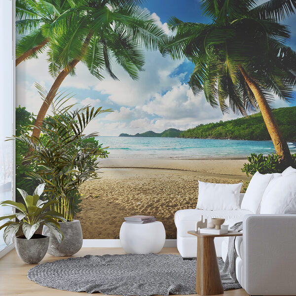 Beach with palm trees and blue water Beach with palm trees and blue water