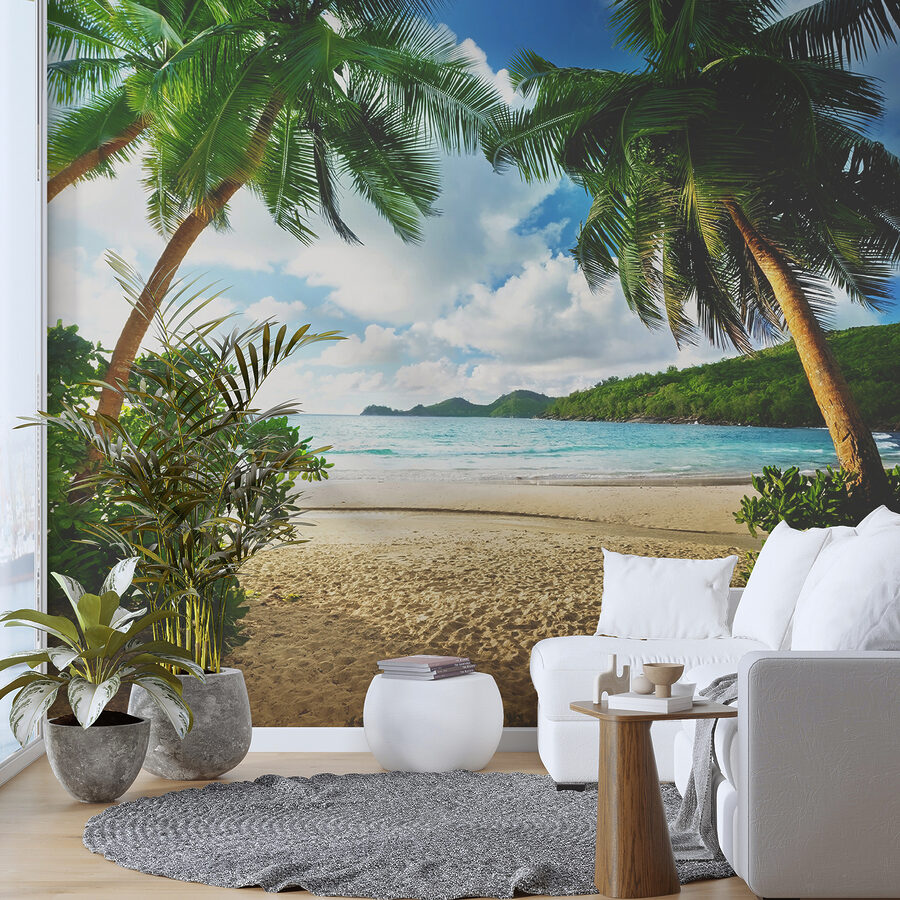 Beach with palm trees and blue water Beach with palm trees and blue water