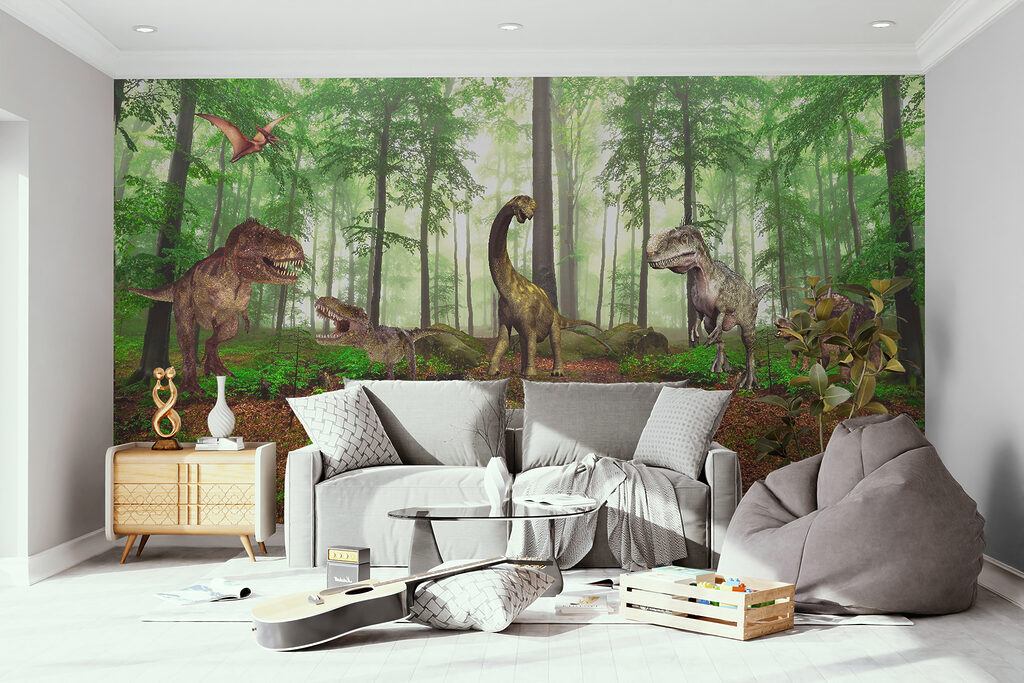 Group of dinosaurs in a forest Group of dinosaurs in a forest