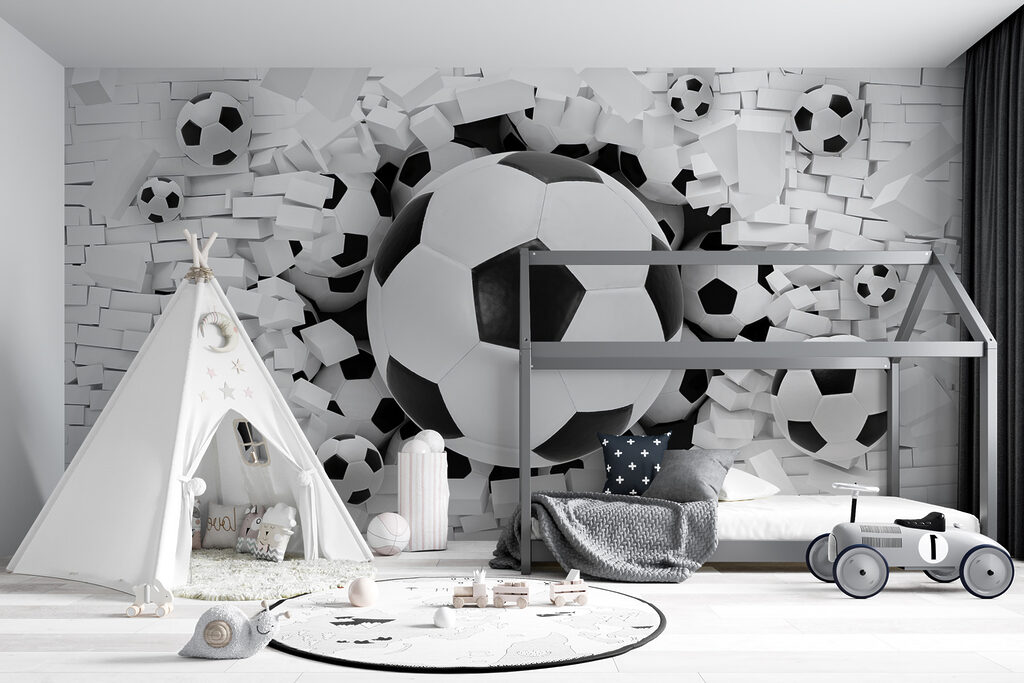 Group of football balls in a pile of bricks Group of football balls in a pile of bricks