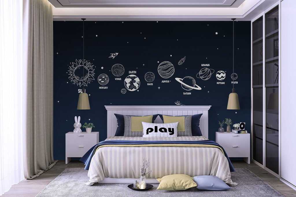 A line of planets in space