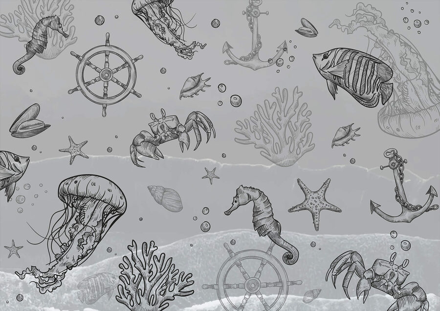 Grey background with sea creatures