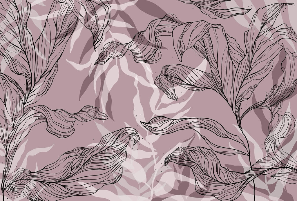 Drawing of leaves on a pink background Drawing of leaves on a pink background